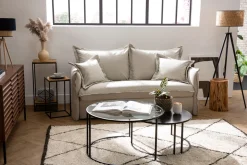 Miliboo Canapé Convertible|Voir Tous Les Canapés-Canapé convertible déhoussable 3 places en coton beige avec matelas 13 cm ALDO