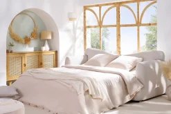 Miliboo Canapé Convertible|Voir Tous Les Canapés-Canapé convertible déhoussable 3-4 places design haricot en tissu effet velours beige clair SACHA