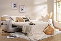 Miliboo Canapé Convertible|Voir Tous Les Canapés-Canapé convertible déhoussable 3-4 places design haricot en tissu effet velours beige clair SACHA