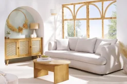 Miliboo Canapé Convertible|Voir Tous Les Canapés-Canapé convertible déhoussable 3-4 places design haricot en tissu effet velours beige clair SACHA