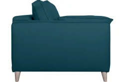 Miliboo Canapé Convertible|Voir Tous Les Canapés-Canapé convertible scandinave 3 places en tissu bleu canard et bois clair avec matelas 10 cm PAPEL