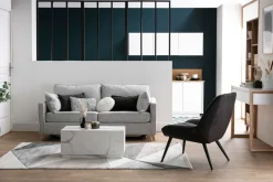 Miliboo Canapé Convertible|Voir Tous Les Canapés-Canapé convertible scandinave 3 places en tissu bleu canard et bois clair avec matelas 10 cm PAPEL