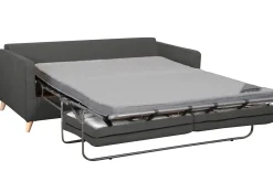Miliboo Canapé Convertible|Voir Tous Les Canapés-Canapé convertible scandinave 3 places en tissu gris anthracite et bois clair avec matelas 10 cm PAPEL