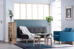 Miliboo Canapé Convertible|Voir Tous Les Canapés-Canapé convertible scandinave 3 places en tissu gris foncé et bois clair SENSO