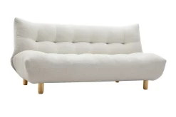Miliboo Canapé Convertible|Voir Tous Les Canapés-Canapé convertible scandinave 3 places en tissu effet laine bouclée blanc et bois clair YUMI