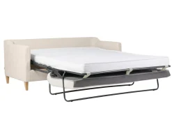 Miliboo Canapé Convertible|Voir Tous Les Canapés-Canapé convertible scandinave 3 places en tissu effet velours beige et bois clair LOUISE