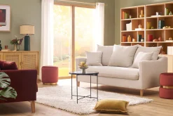 Miliboo Canapé Convertible|Voir Tous Les Canapés-Canapé convertible scandinave 3 places en tissu effet velours beige et bois clair LOUISE