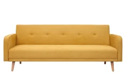 Miliboo Canapé Convertible|Voir Tous Les Canapés-Canapé convertible scandinave 3 places en tissu effet velours jaune moutarde et bois clair ULLA