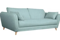Miliboo Canapé Convertible|Voir Tous Les Canapés-Canapé convertible scandinave 3 places en tissu bleu glacier avec matelas 10 cm CREEP