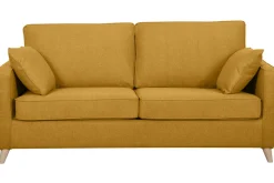 Miliboo Canapé Convertible|Voir Tous Les Canapés-Canapé convertible scandinave 3 places en tissu jaune cumin et bois clair avec matelas 10 cm PAPEL