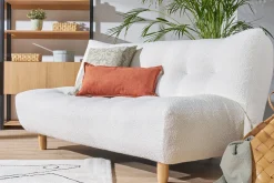 Miliboo Canapé Convertible|Voir Tous Les Canapés-Canapé convertible scandinave 3 places en tissu bleu canard et bois clair YUMI