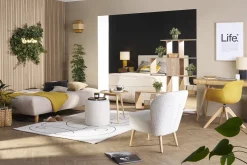 Miliboo Canapé Convertible|Voir Tous Les Canapés-Canapé convertible scandinave 3 places en tissu beige et bois clair YUMI