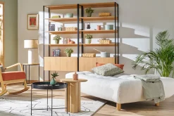 Miliboo Canapé Convertible|Voir Tous Les Canapés-Canapé convertible scandinave 3 places en tissu gris foncé et bois clair YUMI