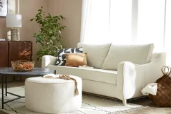 Miliboo Canapé Convertible|Voir Tous Les Canapés-Canapé convertible scandinave 3 places en tissu beige et bois clair avec matelas 10 cm VENDOME