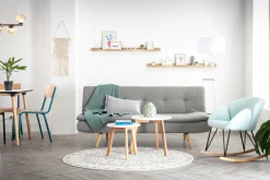 Miliboo Canapé Convertible|Voir Tous Les Canapés-Canapé convertible scandinave 3 places en tissu vert lagon et bois clair SENSO