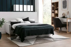 Miliboo Canapé Convertible|Voir Tous Les Canapés-Canapé convertible scandinave 3 places en tissu gris clair et bois clair avec matelas 10 cm PAPEL