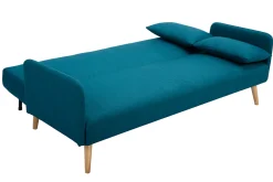 Miliboo Canapé Convertible|Voir Tous Les Canapés-Canapé convertible scandinave 3 places en tissu bleu canard et bois clair LULA