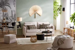 Miliboo Canapé Convertible|Voir Tous Les Canapés-Canapé convertible scandinave 3 places en tissu beige et bois clair avec matelas 10 cm PAPEL