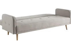 Miliboo Canapé Convertible|Canapé D'angle-Canapé convertible scandinave 3 places avec repose-pieds en tissu beige et bois clair ULLA