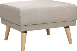 Miliboo Canapé Convertible|Canapé D'angle-Canapé convertible scandinave 3 places avec repose-pieds en tissu beige et bois clair ULLA