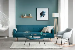 Miliboo Canapé Convertible|Voir Tous Les Canapés-Canapé convertible scandinave 3 places en tissu bleu et bois clair ULLA