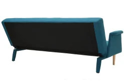 Miliboo Canapé Design|Canapé Convertible-Canapé convertible scandinave 3 places en tissu bleu canard et bois clair OSCAR