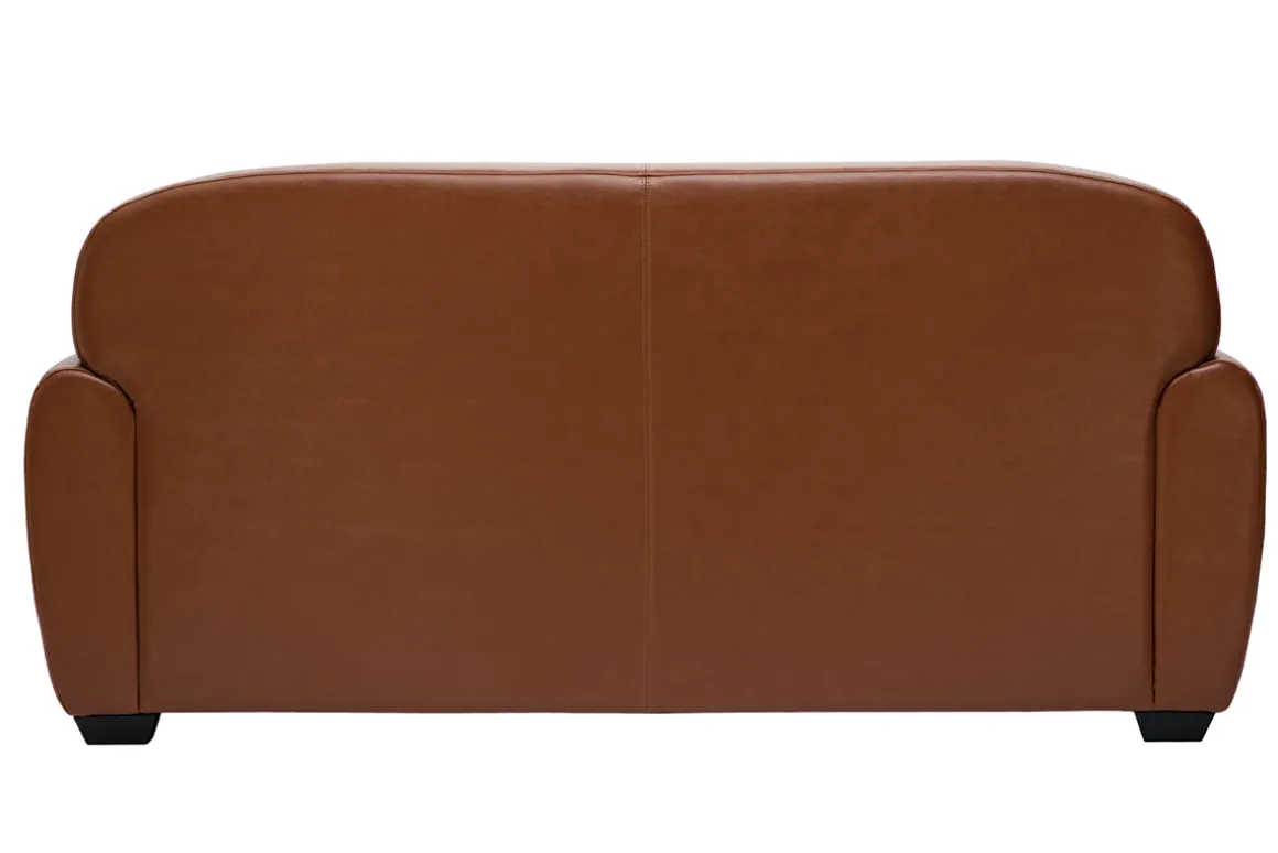 Miliboo Canapé Convertible|Canapé Cuir-Canapé convertible vintage 3 places cuir marron et bois noir avec matelas 9 cm CLUB