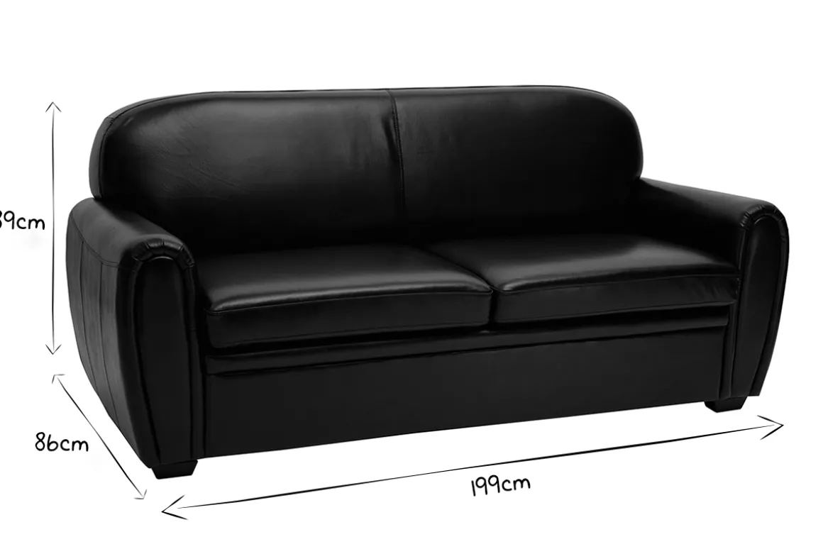 Miliboo Canapé Convertible|Canapé Cuir-Canapé convertible vintage 3 places cuir marron et bois noir avec matelas 9 cm CLUB
