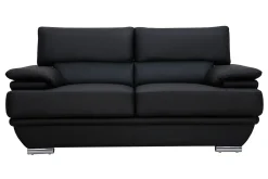 Miliboo Canapé Cuir|Voir Tous Les Canapés-Canapé cuir noir et acier chromé avec têtières ajustables 2 places EWING