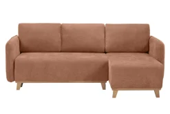 Miliboo Canapé D'angle|Voir Tous Les Canapés-Canapé d'angle convertible et réversible 3-4 places en tissu effet velours terracotta et bois clair ROMANE