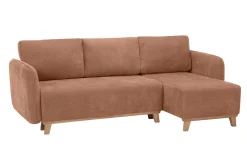 Miliboo Canapé D'angle|Voir Tous Les Canapés-Canapé d'angle convertible et réversible 3-4 places en tissu effet velours terracotta et bois clair ROMANE