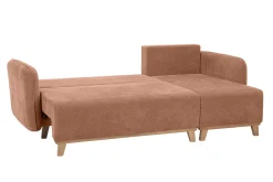 Miliboo Canapé D'angle|Voir Tous Les Canapés-Canapé d'angle convertible et réversible 3-4 places en tissu effet velours terracotta et bois clair ROMANE