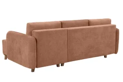 Miliboo Canapé D'angle|Voir Tous Les Canapés-Canapé d'angle convertible et réversible 3-4 places en tissu effet velours terracotta et bois clair ROMANE