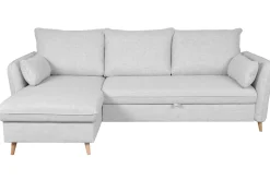 Miliboo Canapé Convertible|Canapé D'angle-Canapé d'angle convertible réversible avec coffre 3-4 places en tissu gris clair et bois clair DRISS