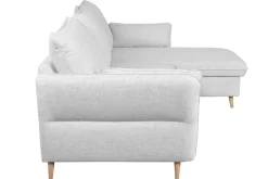 Miliboo Canapé Convertible|Canapé D'angle-Canapé d'angle convertible réversible avec coffre 3-4 places en tissu gris clair et bois clair DRISS