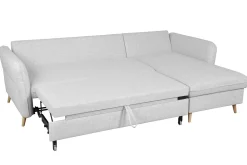 Miliboo Canapé Convertible|Canapé D'angle-Canapé d'angle convertible réversible avec coffre 3-4 places en tissu gris clair et bois clair DRISS