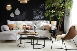 Miliboo Canapé Convertible|Canapé D'angle-Canapé d'angle convertible réversible avec coffre 3-4 places en tissu gris clair et bois clair DRISS