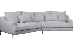 Miliboo Canapé D'angle|Voir Tous Les Canapés-Canapé d'angle design 5 places en tissu gris chiné et métal noir PUCHKINE