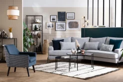 Miliboo Canapé D'angle|Voir Tous Les Canapés-Canapé d'angle design 5 places en tissu gris chiné et métal noir PUCHKINE