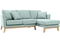 Miliboo Canapé D'angle|Voir Tous Les Canapés-Canapé d'angle droit déhoussable scandinave 4 places en tissu vert lagon et bois clair OSLO