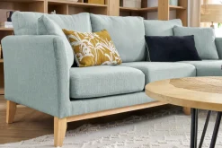 Miliboo Canapé D'angle|Voir Tous Les Canapés-Canapé d'angle droit déhoussable scandinave 4 places en tissu vert lagon et bois clair OSLO