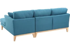 Miliboo Canapé D'angle|Voir Tous Les Canapés-Canapé d'angle droit déhoussable 4 places en tissu bleu canard et bois clair OSLO