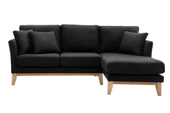 Miliboo Canapé D'angle|Voir Tous Les Canapés-Canapé d'angle droit déhoussable scandinave 4 places en tissu gris foncé et bois clair OSLO