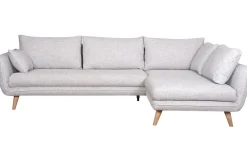 Miliboo Canapé D'angle|Voir Tous Les Canapés-Canapé d'angle droit scandinave 5 places en tissu gris clair chiné et bois clair CREEP