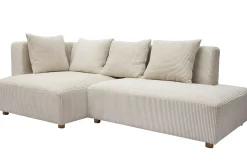 Miliboo Canapé D'angle|Voir Tous Les Canapés-Canapé d'angle gauche 3 places en tissu velours côtelé beige et bois clair HARLEM