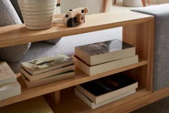 Miliboo Canapé D'angle|Voir Tous Les Canapés-Canapé d'angle gauche 5 places avec rangements en tissu effet velours texturé gris clair et bois clair KOMAO