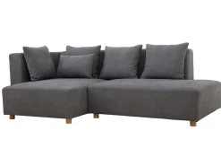 Miliboo Canapé D'angle|Voir Tous Les Canapés-Canapé d'angle gauche 3 places en tissu effet velours gris et bois clair HARLEM