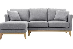 Miliboo Canapé D'angle|Voir Tous Les Canapés-Canapé d'angle gauche déhoussable scandinave 3-4 places en tissu gris clair et bois clair OSLO