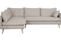 Miliboo Voir Tous Les Canapés-Canapé d'angle gauche scandinave 5 places en tissu beige et bois clair GUILTY