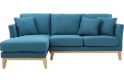 Miliboo Canapé D'angle|Voir Tous Les Canapés-Canapé d'angle gauche scandinave bleu canard déhoussable et bois clair 3-4 places OSLO